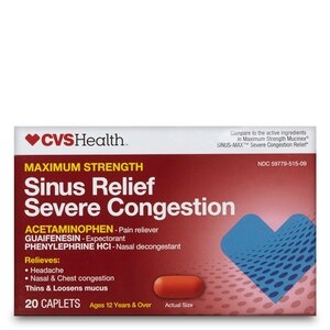 slide 1 of 1, CVS Health Maximum Strength Mucus Relief Sinus Severe Congestion & Pain Acetaminophen Caplets, 20 Ct, 20 ct