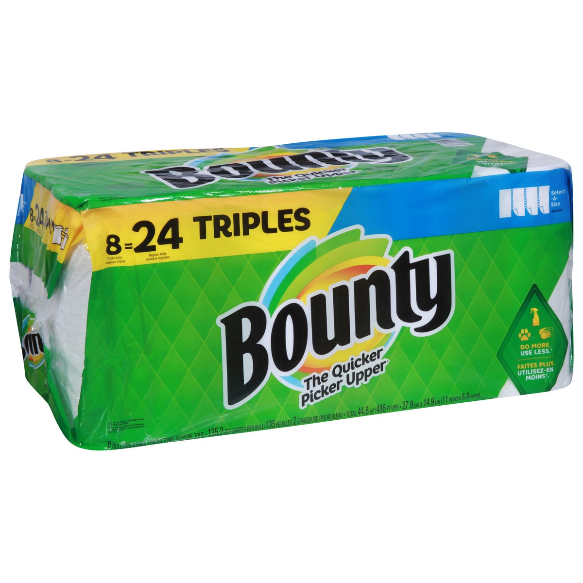 slide 4 of 9, Bounty Select-A-Size Paper Towels, 8 Triple Rolls, White, 135 Sheets Per Roll, 8 ct