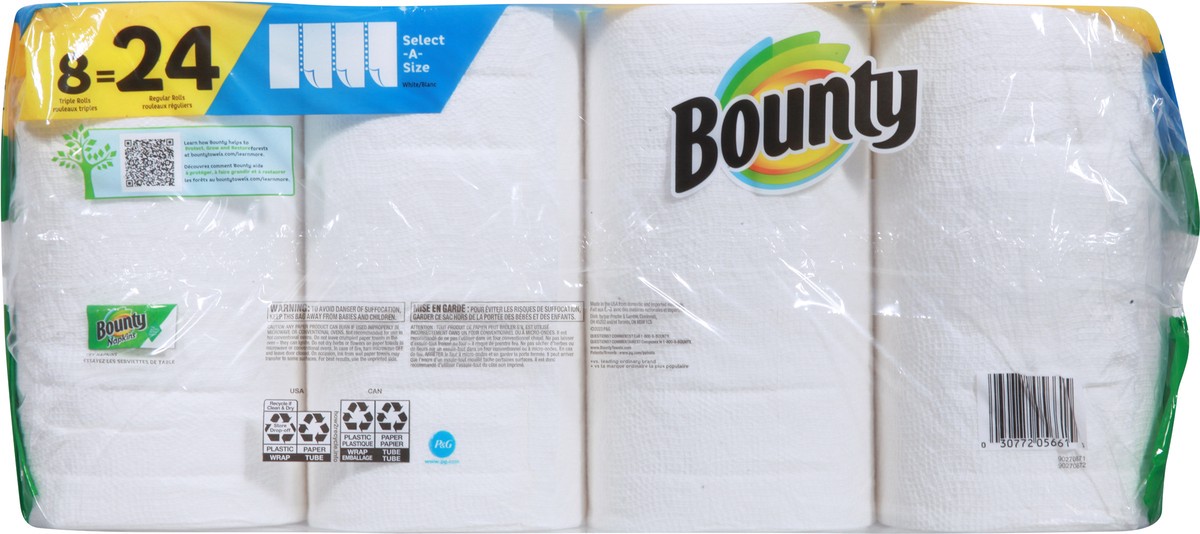 slide 6 of 9, Bounty Select-A-Size Paper Towels, 8 Triple Rolls, White, 135 Sheets Per Roll, 8 ct