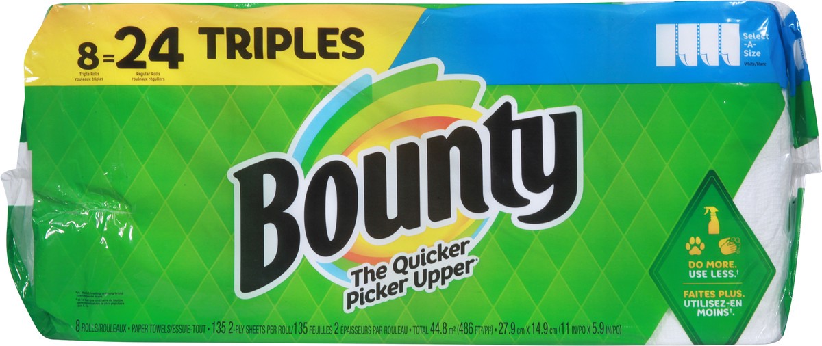 slide 5 of 9, Bounty Select-A-Size Paper Towels, 8 Triple Rolls, White, 135 Sheets Per Roll, 8 ct
