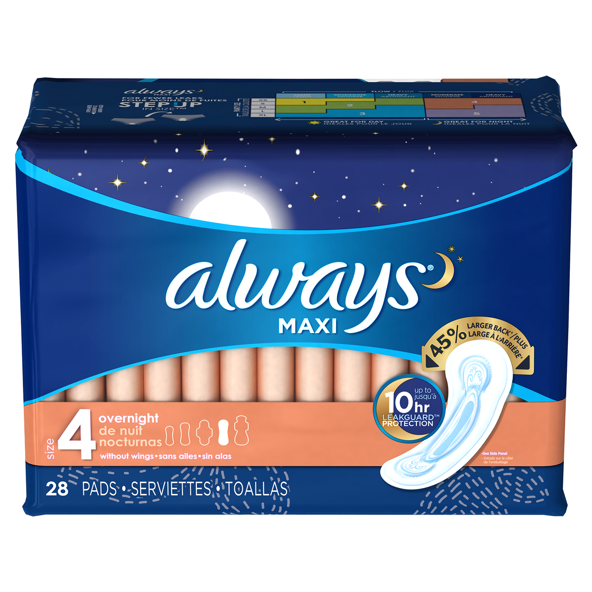 Always Overnight Nonwing Maxi Pads 28 ct