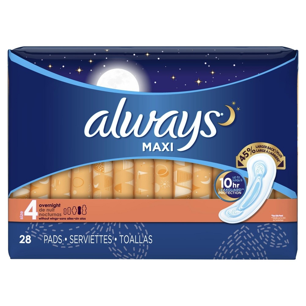 Always Overnight Nonwing Maxi Pads 28 ct