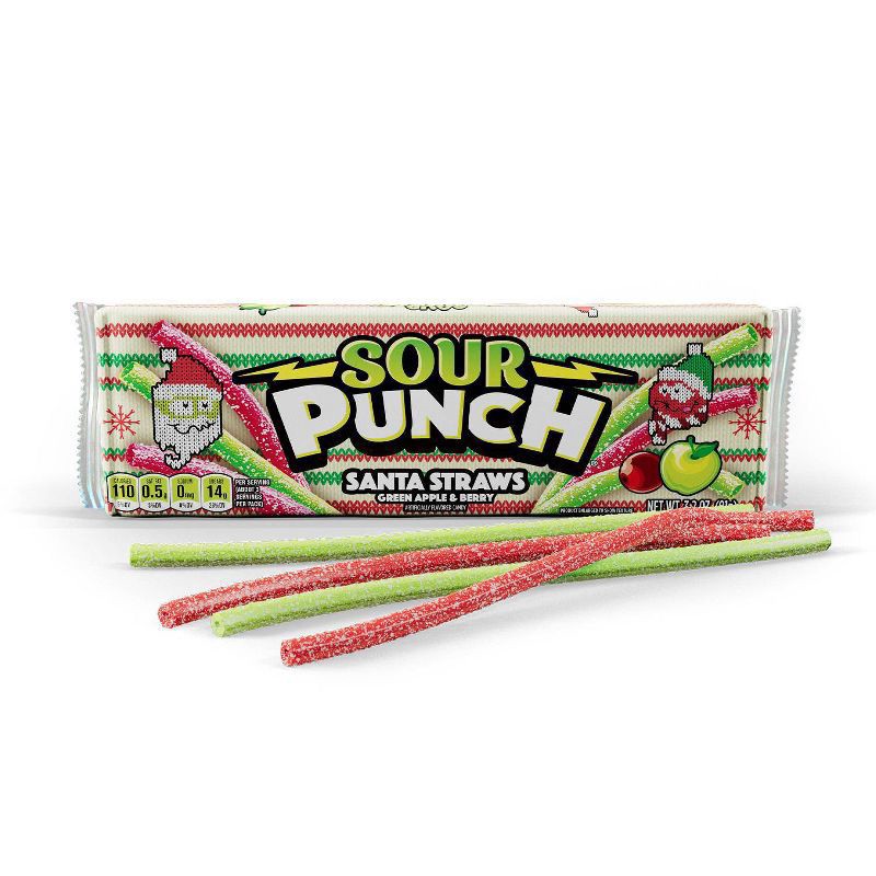 slide 5 of 7, Sour Punch Santa Straws Holiday Candy, 3.2oz Tray, 3.7 oz