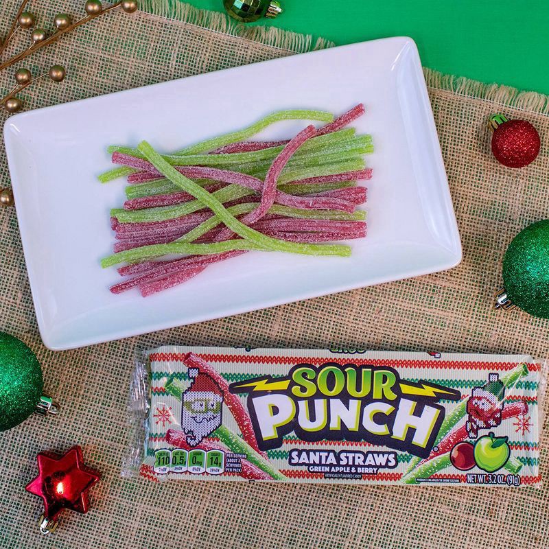 slide 6 of 7, Sour Punch Santa Straws Holiday Candy, 3.2oz Tray, 3.7 oz
