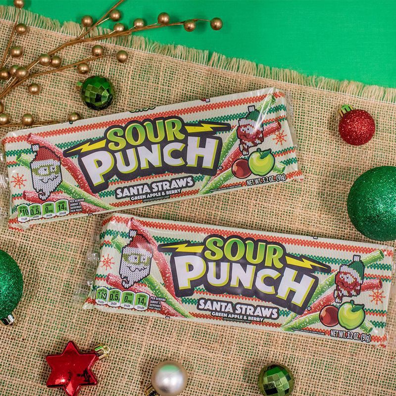 slide 7 of 7, Sour Punch Santa Straws Holiday Candy, 3.2oz Tray, 3.7 oz