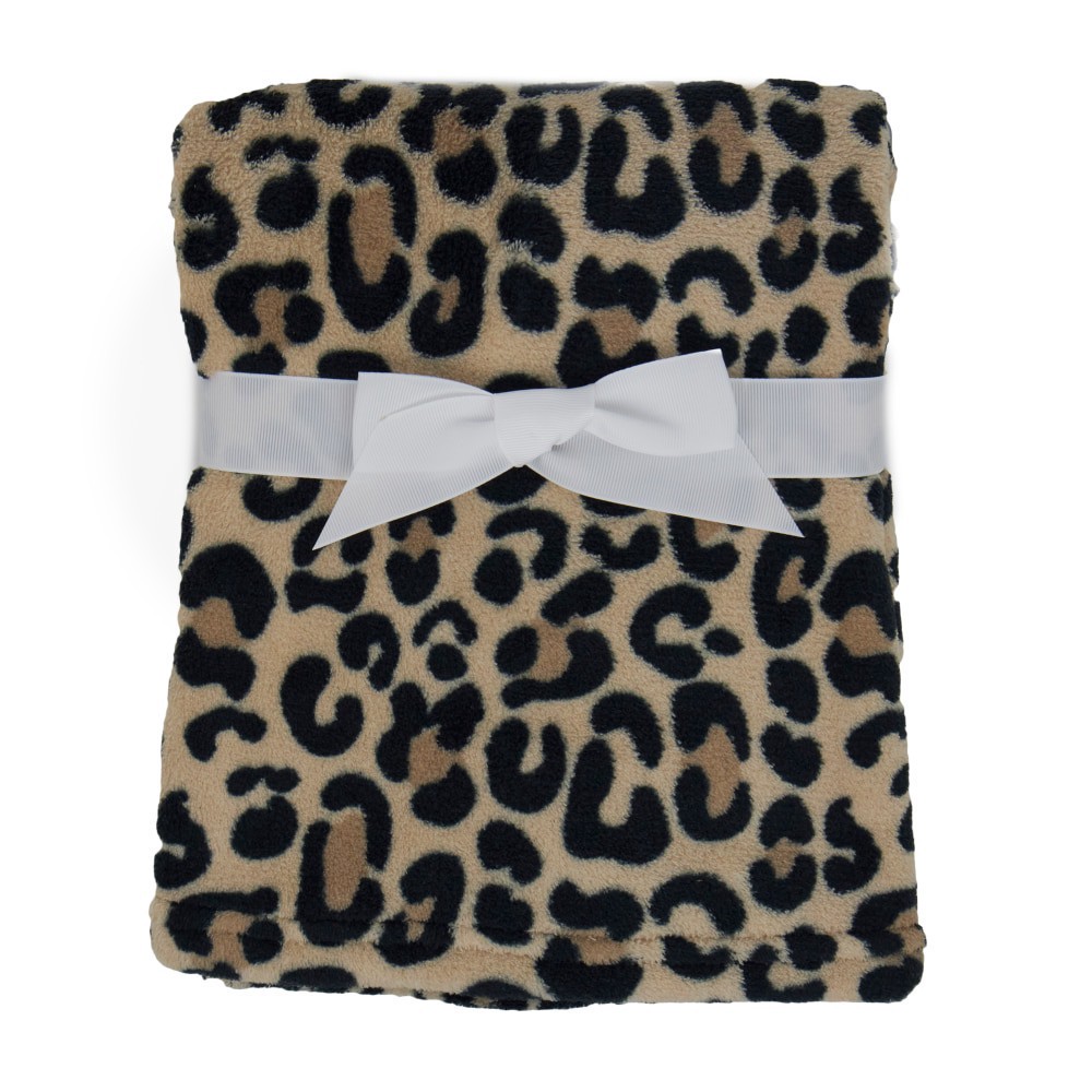 slide 1 of 4, Cutie Pie Leopard Print Plush Baby Blanket - Tan, 1 ct