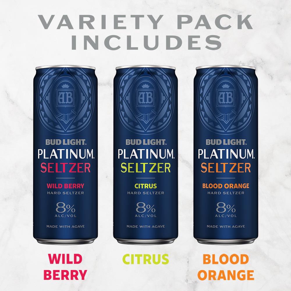 slide 4 of 9, Bud Light Platinum Seltzer Variety Pack, Hard Seltzer, Gluten Free, 6 Pack, 12 FL OZ Slim Cans, 6 ct