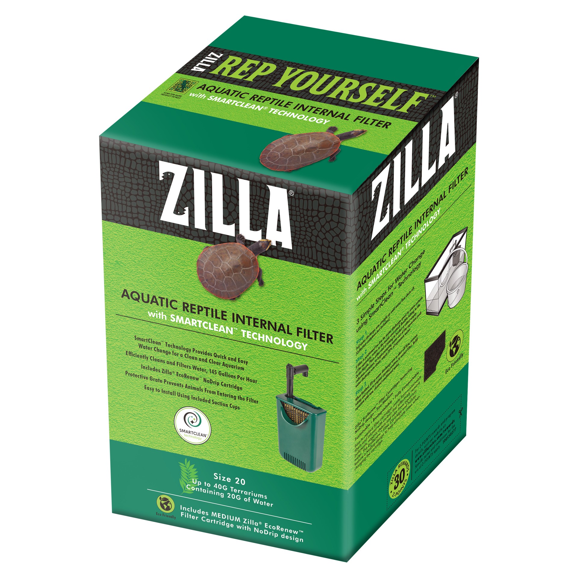 slide 1 of 8, Zilla Aquatic Reptile Internal Filter with SmartClean™ Technology Medium, 1 ct