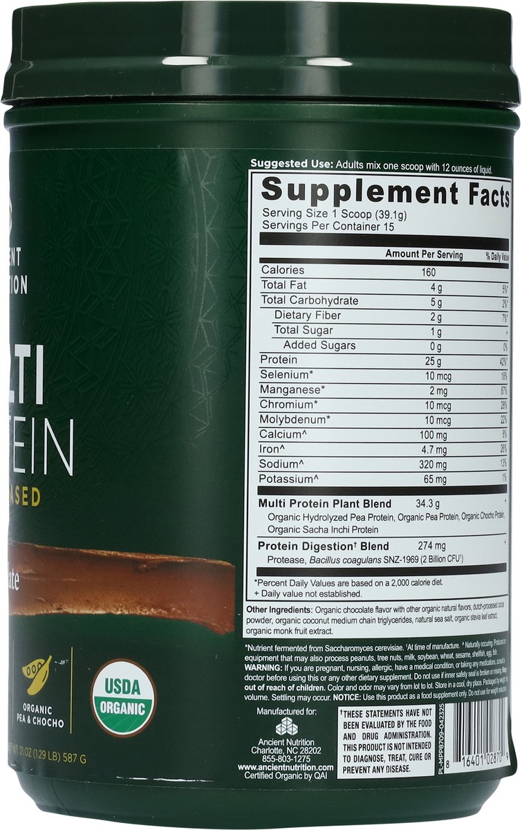 slide 6 of 15, Ancient Nutrition Milk Chocolate Plant Protein, 587 gram