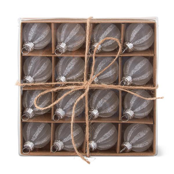 slide 1 of 1, Hy-Vee Mini White Glass Striped Ornaments Set, 16 ct