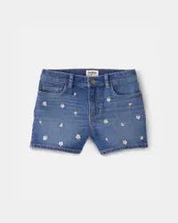 Oshkosh Girls Floral Denim Embroidered Shorts - Medium Wash Blue, Size 4