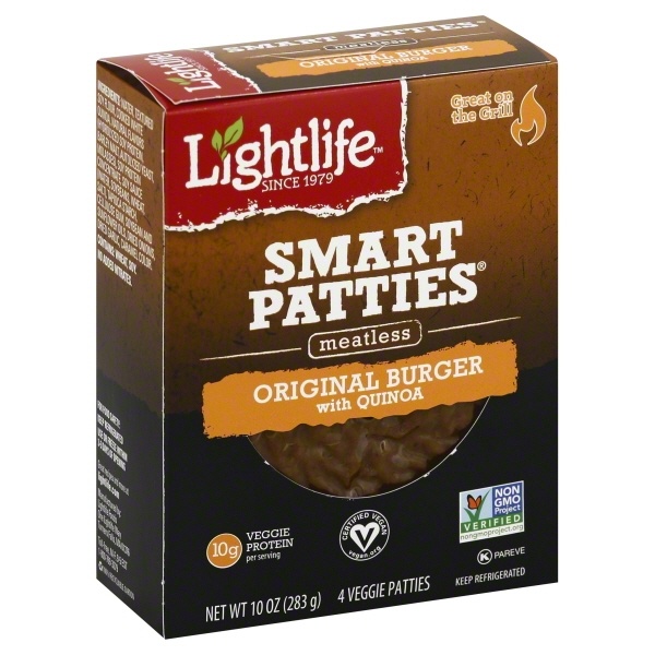 slide 1 of 1, Lightlife Smart Patties Veggie Patties, Meatless, Original Burger With Quinoa, 10 oz