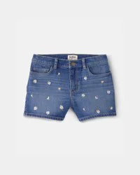 Oshkosh Girls Floral Denim Embroidered Shorts - Medium Wash Blue 14