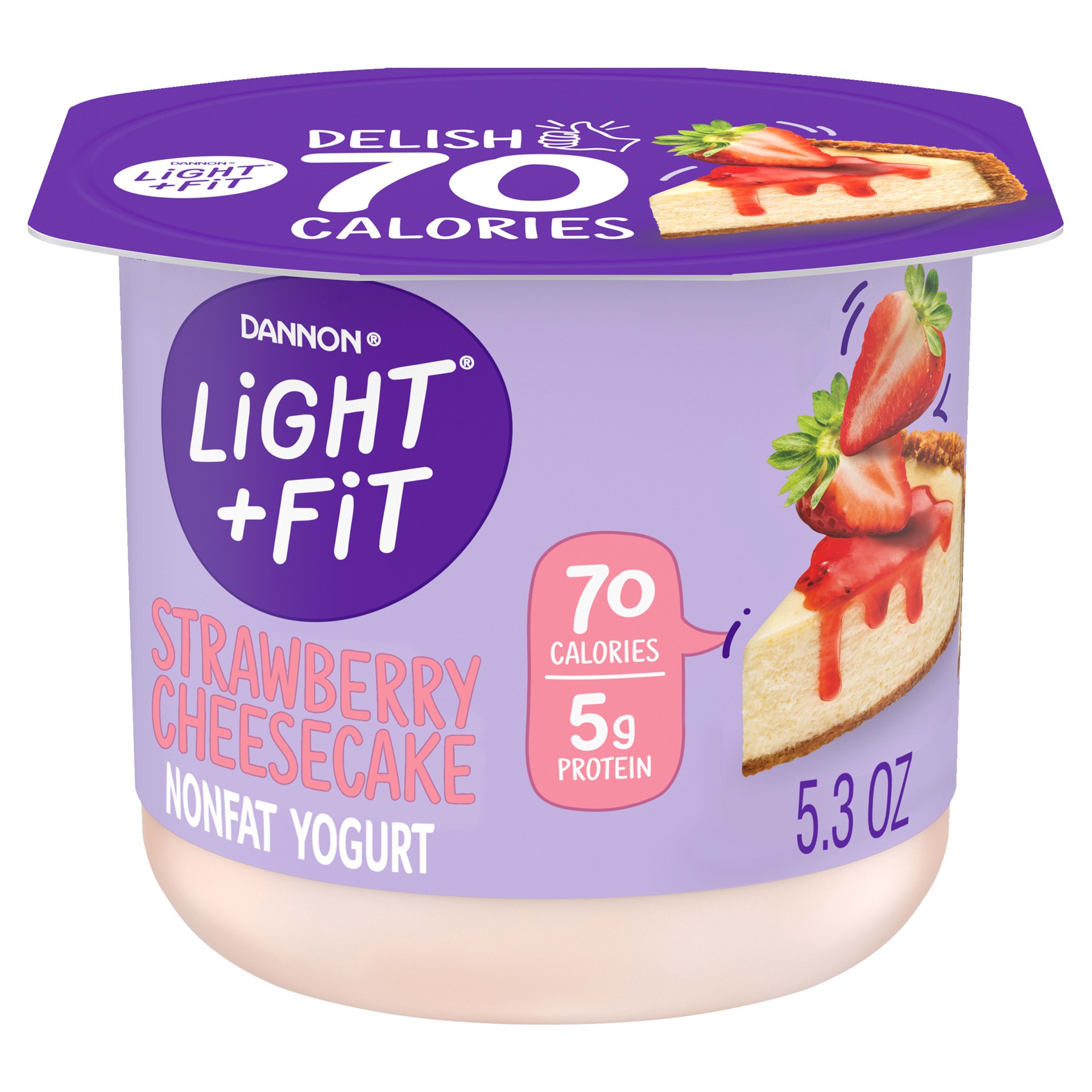 slide 1 of 5, Light + Fit Dannon Light & Fit Greek Strawberry Cheesecake, 5.3 oz