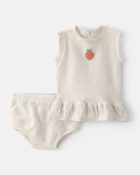 Carter's Baby Girl 2-Piece Peach Crochet Top & Short Set - Cream - 12M