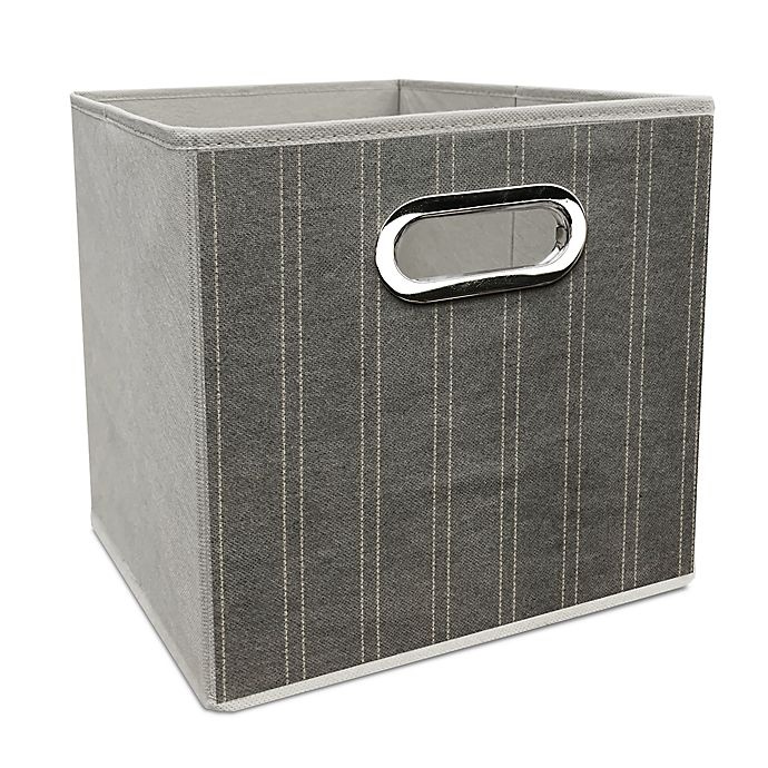 slide 1 of 1, Simply Essential Striped Collapsible Bin - White/Grey, 11 in