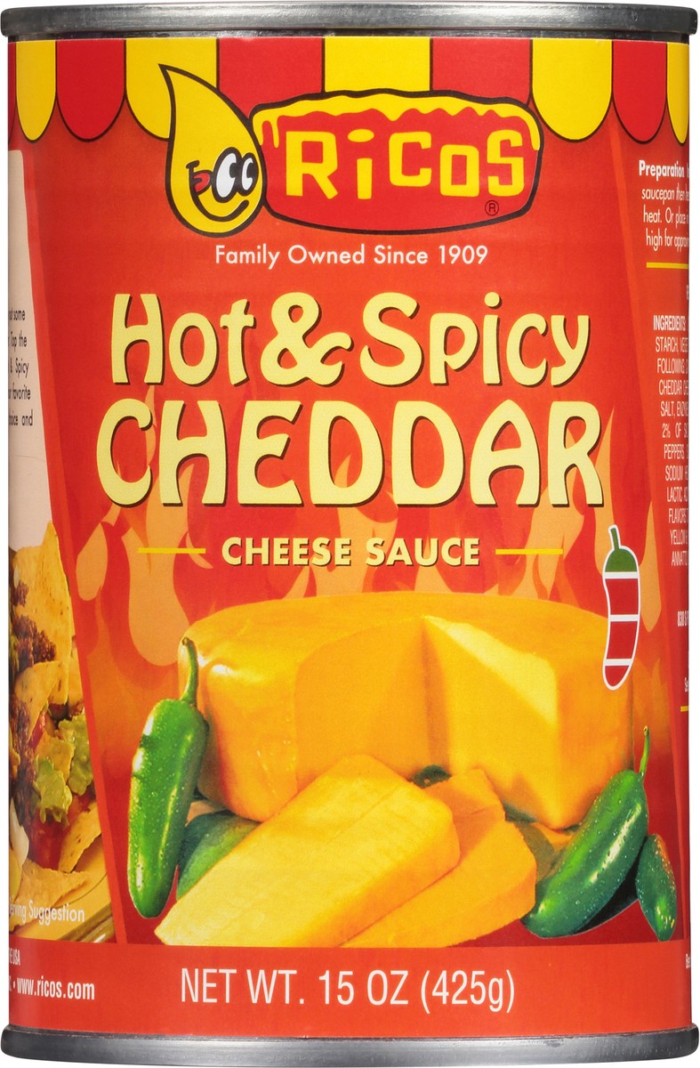 slide 1 of 13, Rico's Hot & Spicy Cheddar Cheese Sauce 15 oz, 15 oz