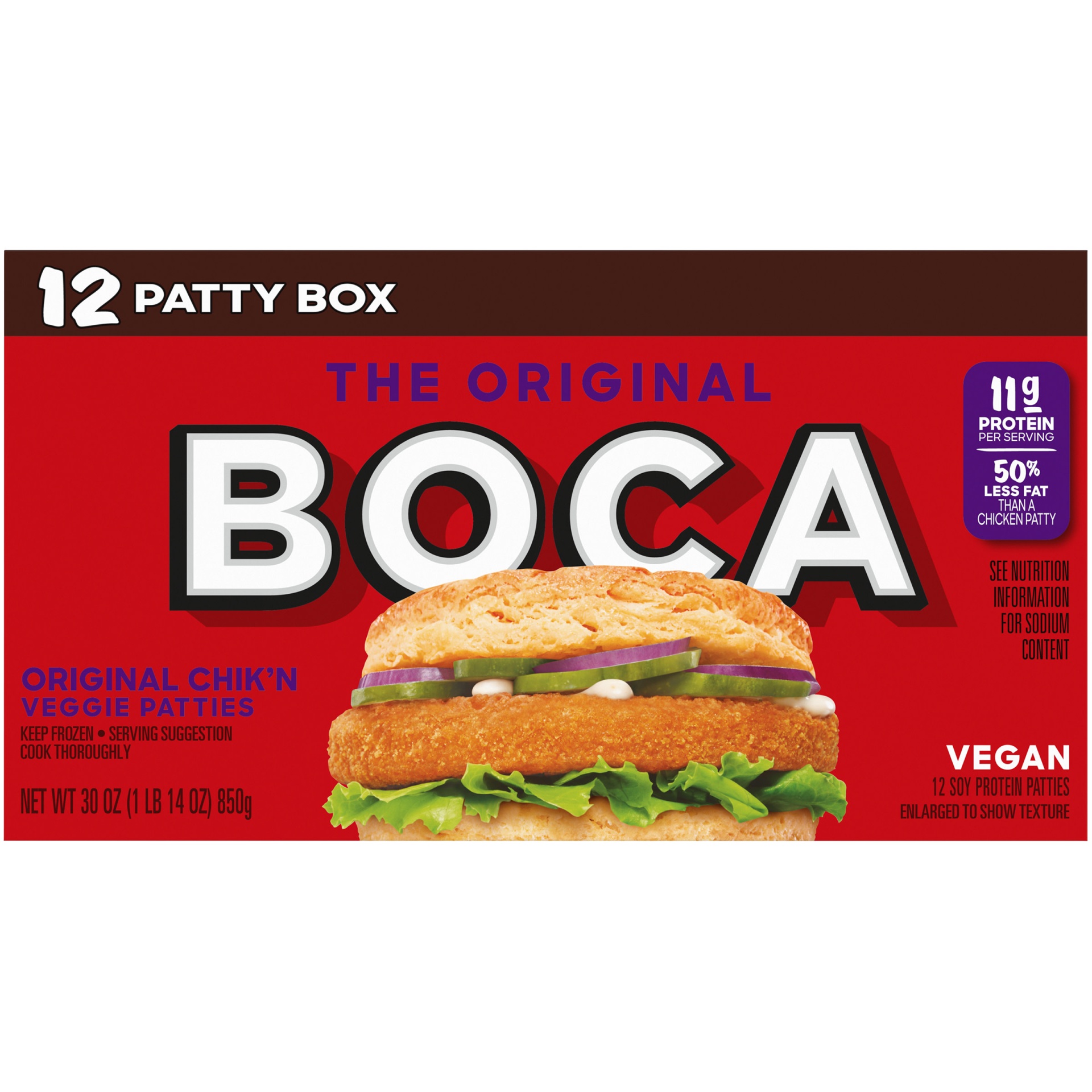 slide 2 of 2, BOCA Original Vegan Chicken Flavored Veggie Patties, 30 oz