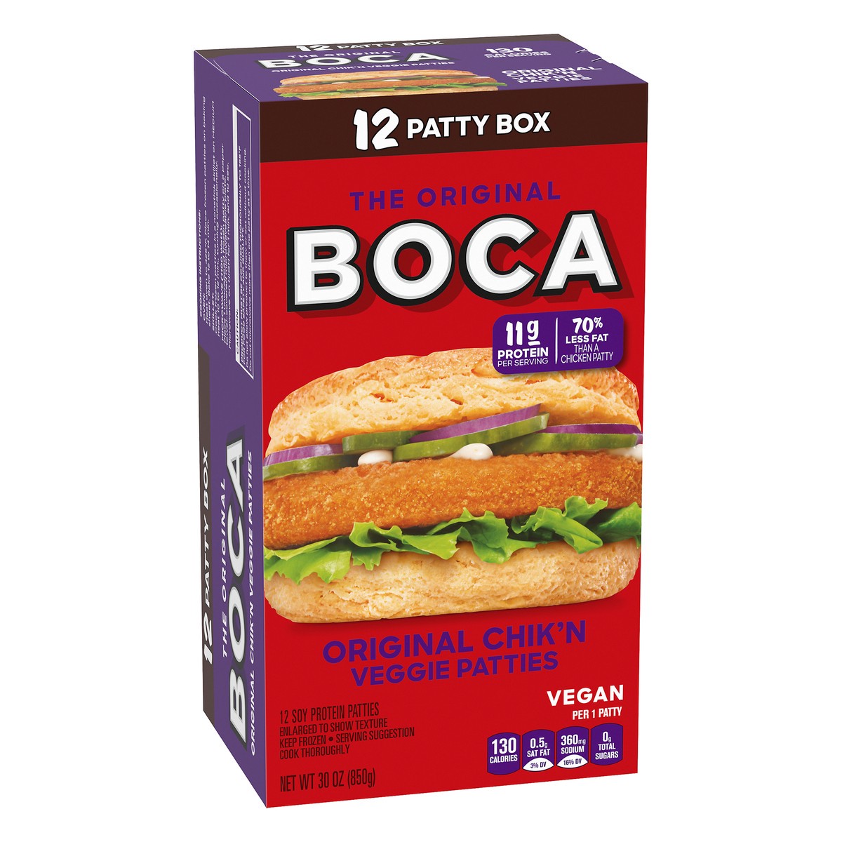 slide 10 of 10, BOCA Original Vegan Chicken Flavored Veggie Patties, 12 ct Box, 12 ct