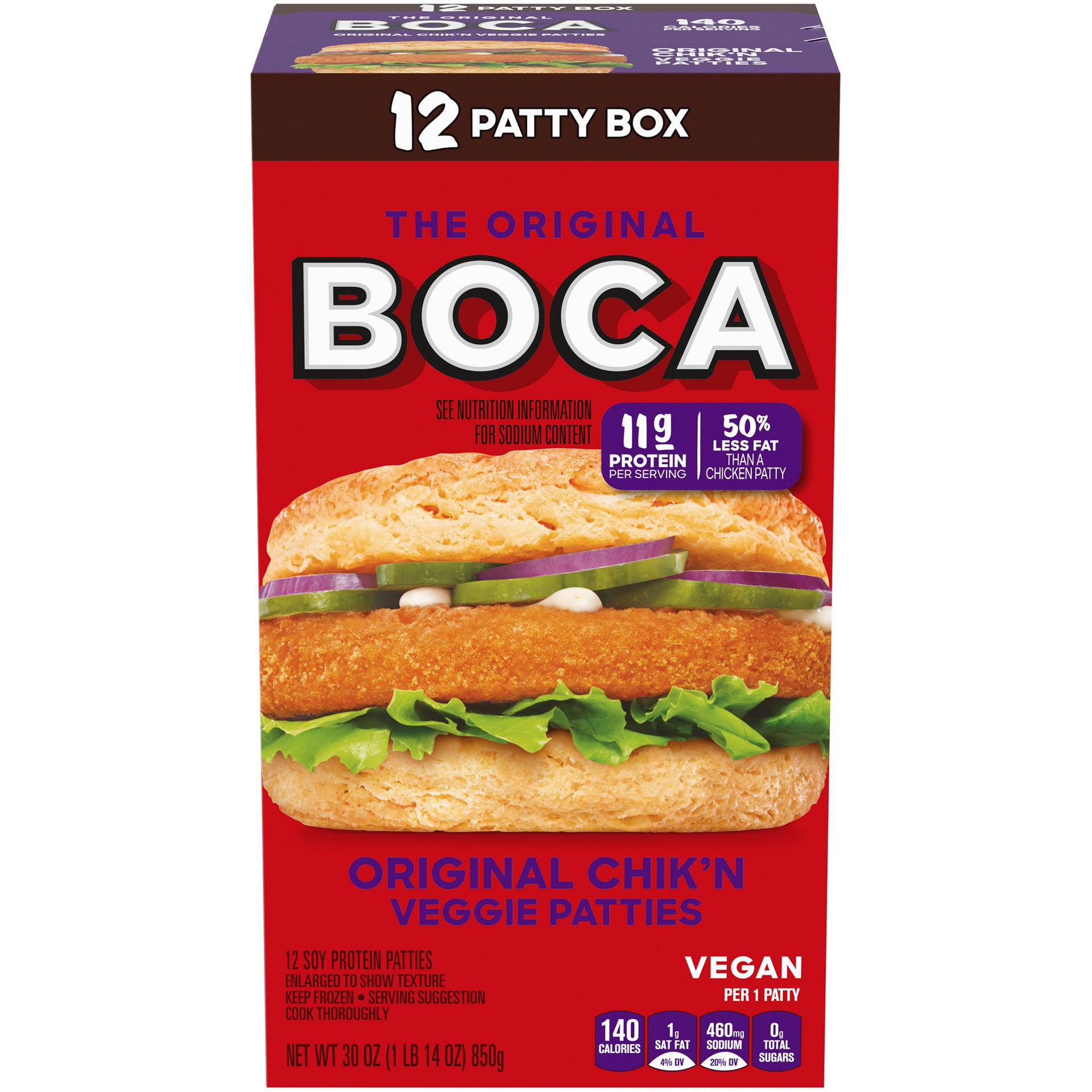 slide 1 of 10, BOCA Original Vegan Chicken Flavored Veggie Patties, 12 ct Box, 12 ct