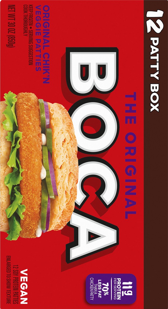 slide 9 of 10, BOCA Original Vegan Chicken Flavored Veggie Patties, 12 ct Box, 12 ct