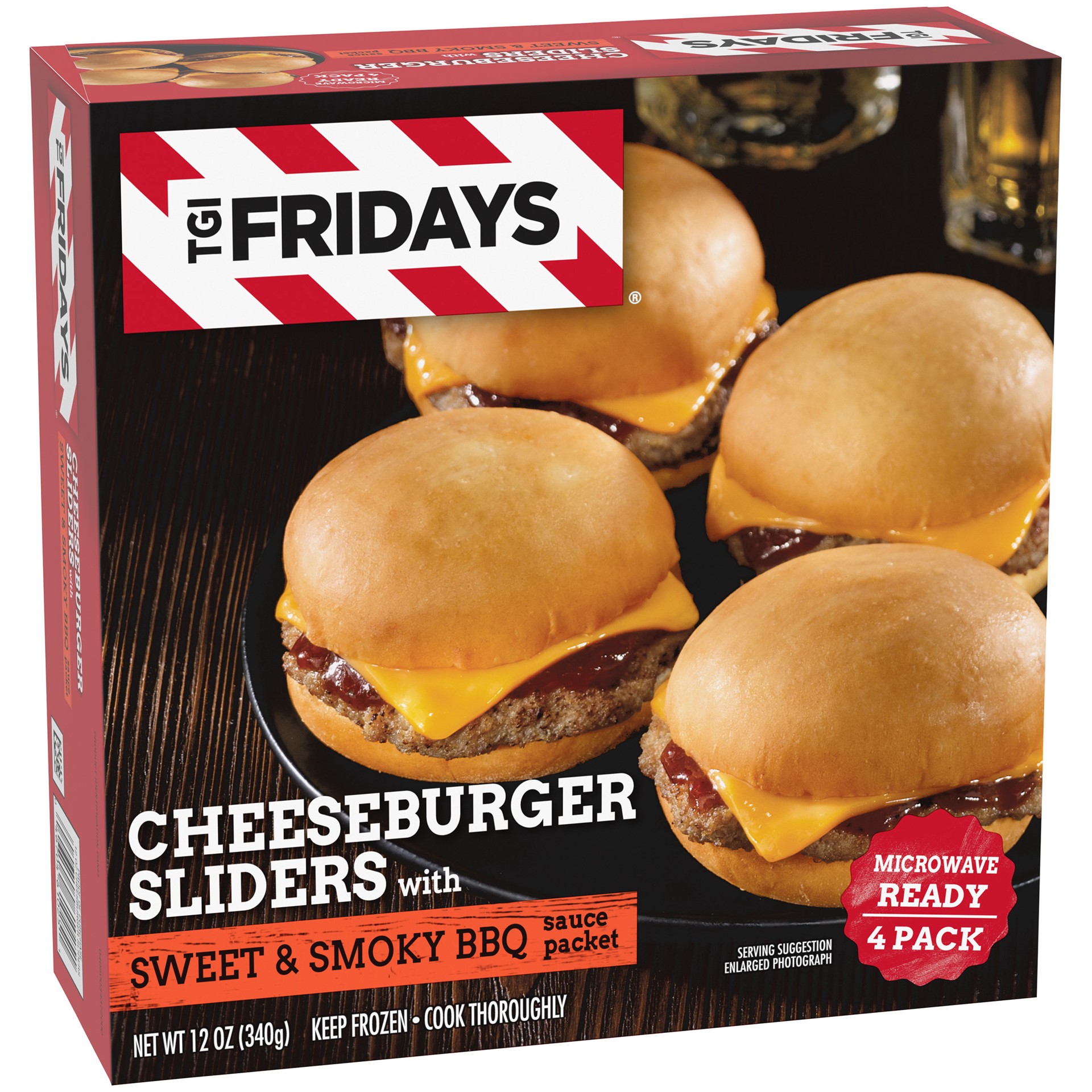 slide 3 of 5, T.G.I. Fridays TGI Fridays Frozen Appetizers Cheeseburger Sliders with Sweet & Smoky BBQ Sauce, 4 ct. Box, 