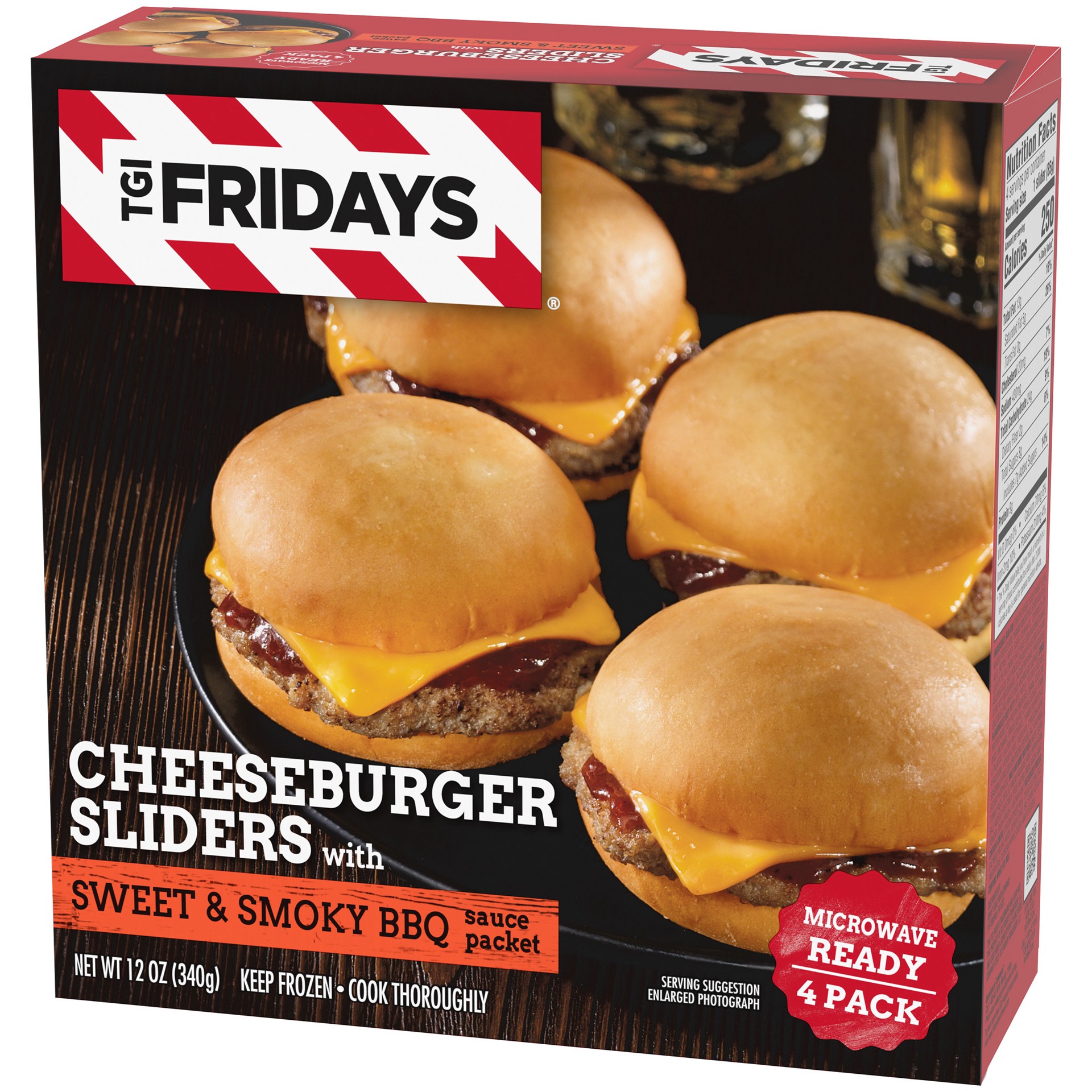 slide 4 of 5, T.G.I. Fridays TGI Fridays Frozen Appetizers Cheeseburger Sliders with Sweet & Smoky BBQ Sauce, 4 ct. Box, 
