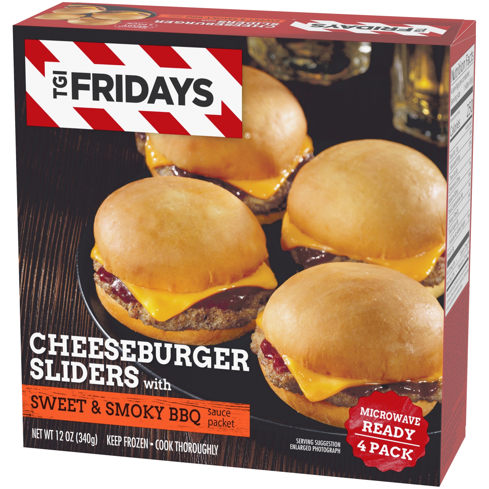 slide 3 of 6, TGI Fridays Frozen Appetizers Cheeseburger Sliders with Sweet & Smoky BBQ Sauce, 4 ct; 12 oz