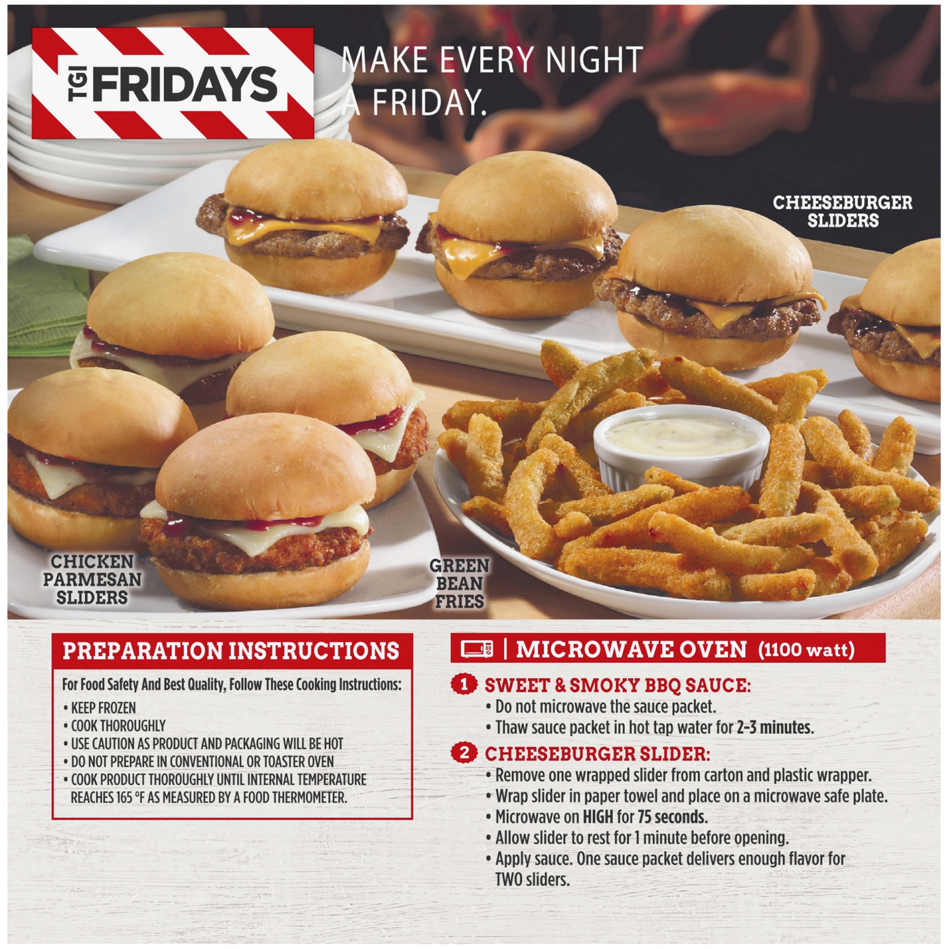 slide 4 of 6, TGI Fridays Frozen Appetizers Cheeseburger Sliders with Sweet & Smoky BBQ Sauce, 4 ct; 12 oz