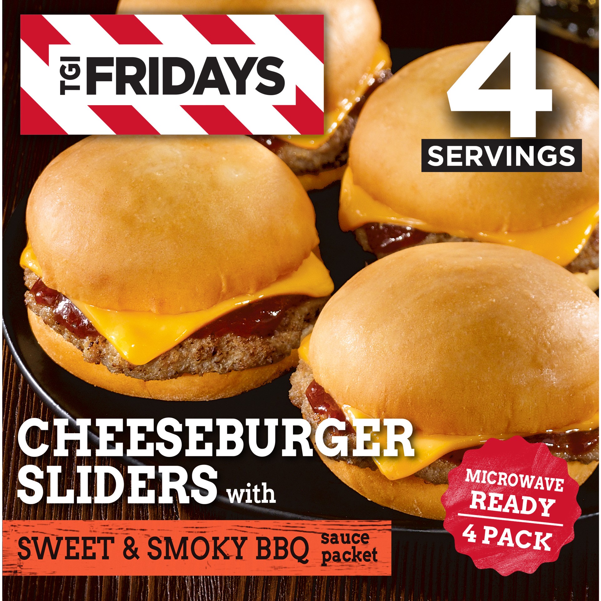 slide 1 of 5, T.G.I. Fridays TGI Fridays Frozen Appetizers Cheeseburger Sliders with Sweet & Smoky BBQ Sauce, 4 ct. Box, 