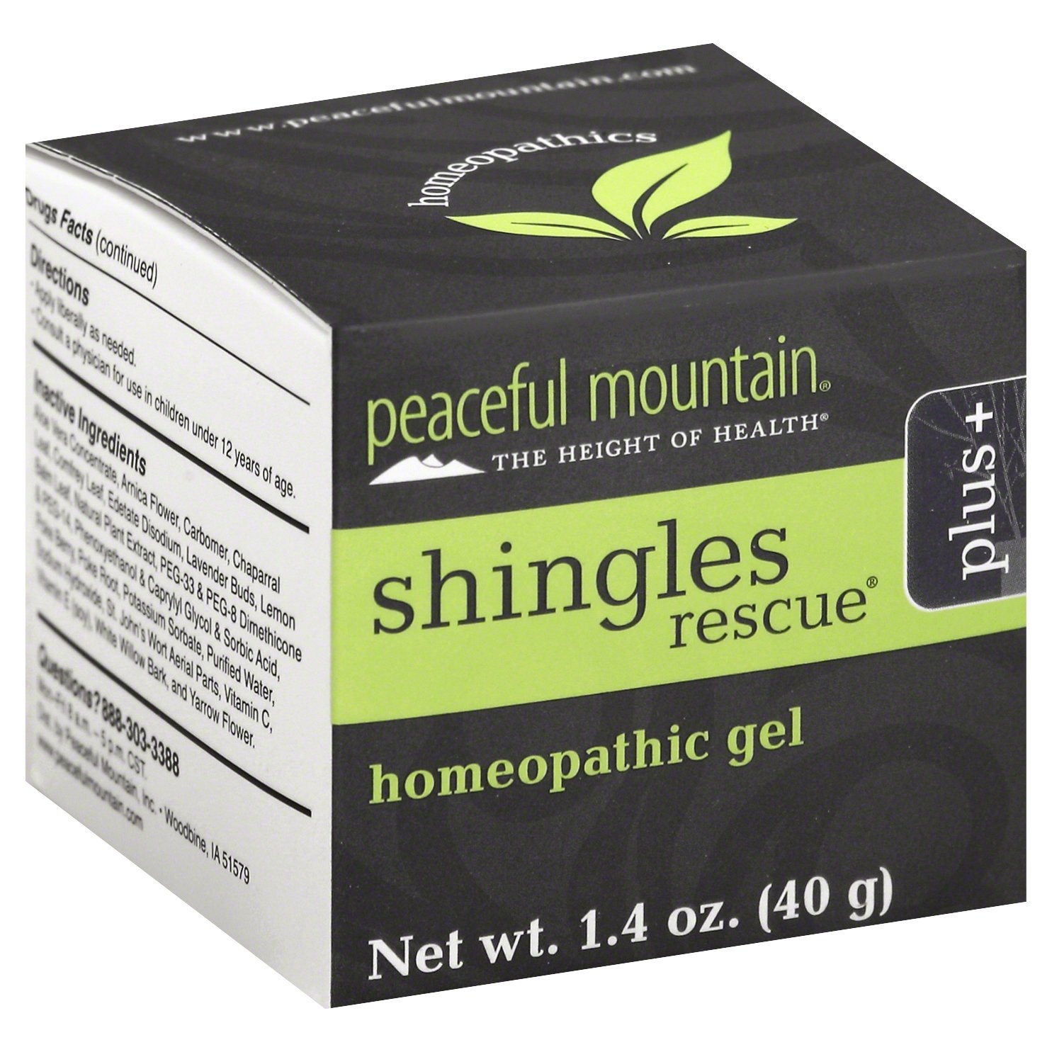 slide 1 of 1, Peaceful Mountain Shingles Rescue Plus Homeopathic Gel, 1.4 oz
