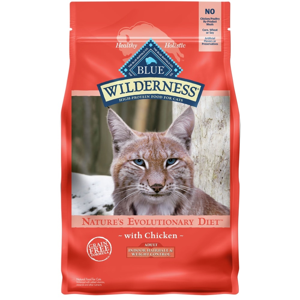 slide 1 of 13, Blue Buffalo Wilderness 100% Grain-Free Chicken Adult Indoor Hairball & Weight Control Dry Cat Food, 4 lb
