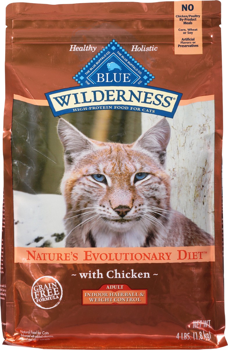 slide 4 of 9, Blue Buffalo Blue Wilderness Natural Adult Indoor Hairball & Weight Control Nature''s Evolutionary Diet with Chicken Food for Cats 4 lb, 4 lb