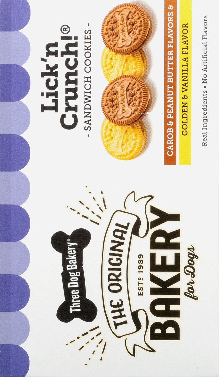 slide 4 of 9, Three Dog Bakery Lick'n Crunch Sandwich Cookies Carob & Peanut Butter Flavors & Golden & Vanilla Flavor Treats For Dogs 2 ea, 2 ct