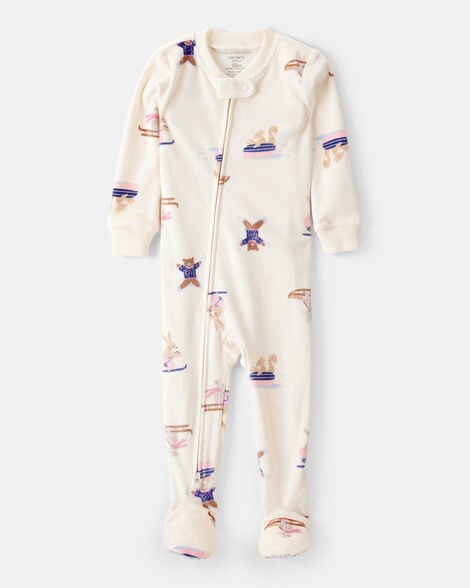 slide 1 of 3, Carter's Baby Girl Snow Animals Snug Fit Long-Sleeve 2-Way Zip 1-Piece Pajamas - Ivory Ivory 12M, 1 ct