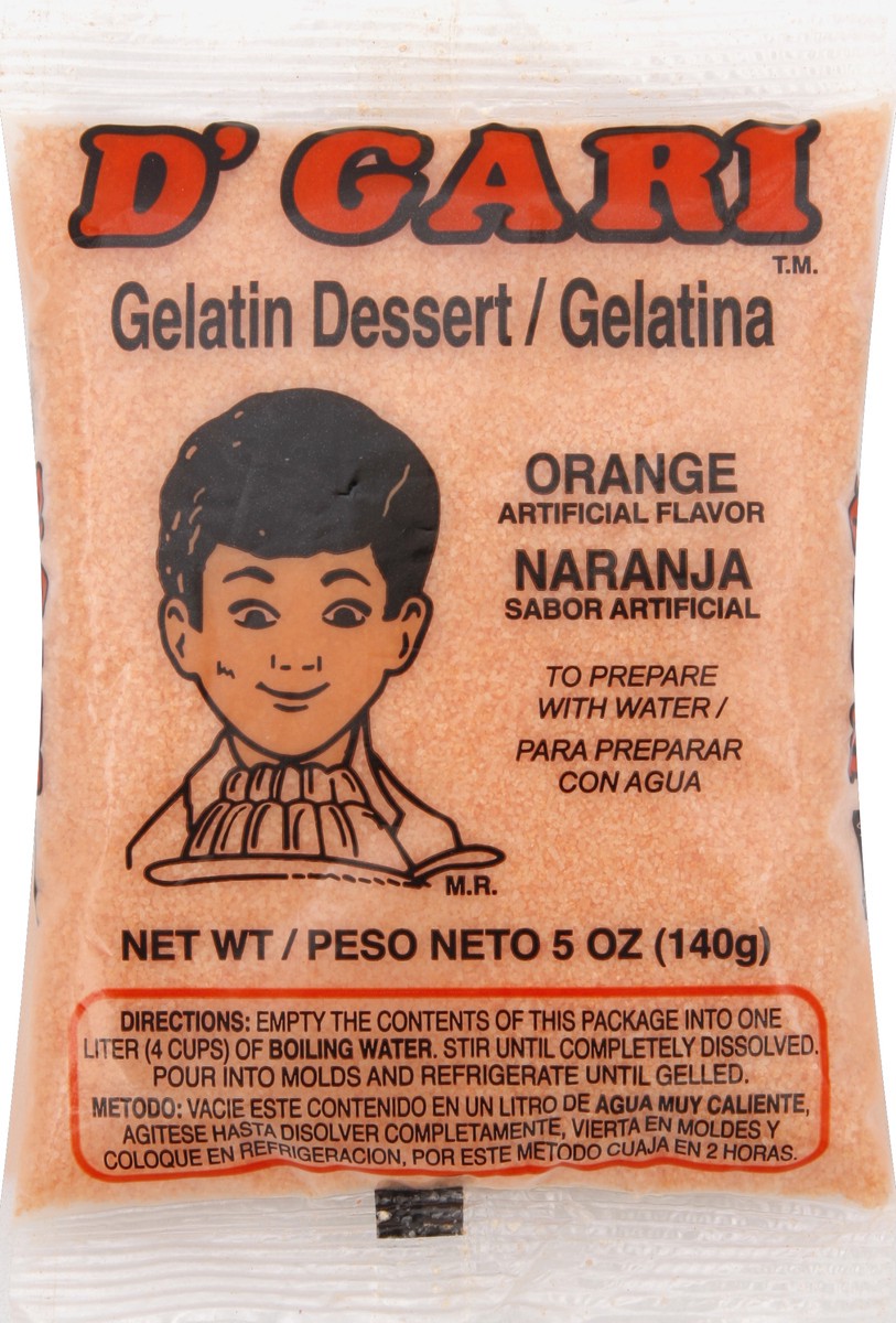 slide 5 of 5, D'Gari Orange Gelatin Dessert Mix, 5 oz