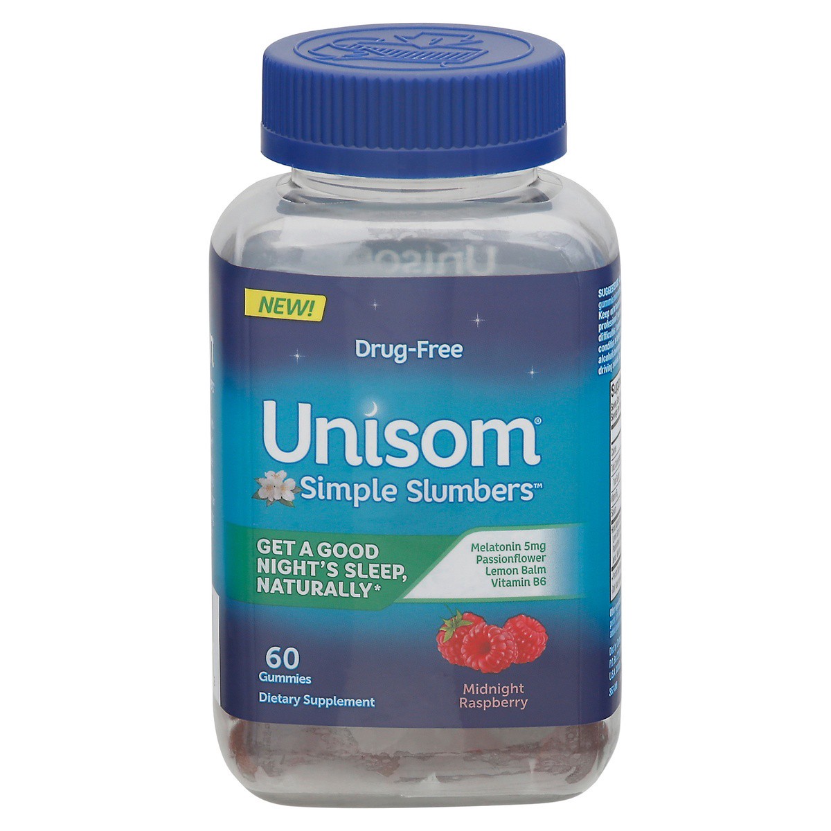 slide 1 of 7, Unisom Simple Slumbers Drug-Free Sleep Aid Gummies 60-Count, Melatonin 5mg, Midnight Raspberry, 60 ct