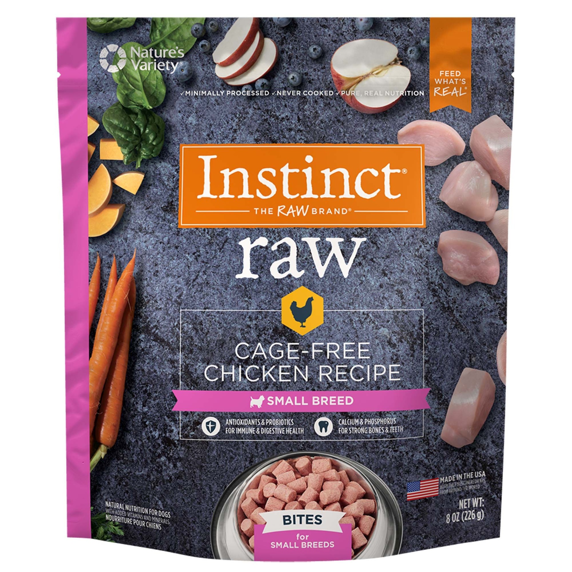 slide 1 of 1, Nature's Variety Instinct Frozen Raw Bites Small Breed Grain-Free Cage Free Chicken Recipe Natural Dog Food, 8 oz