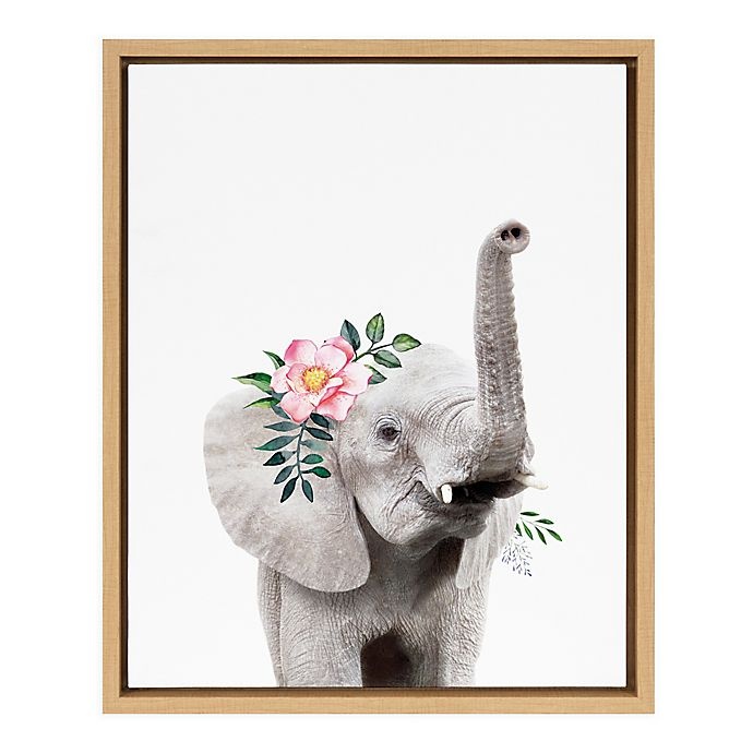 slide 1 of 5, Marmalade Flower Crown Elephant Framed Canvas Wall Art, 16 in x 20 in