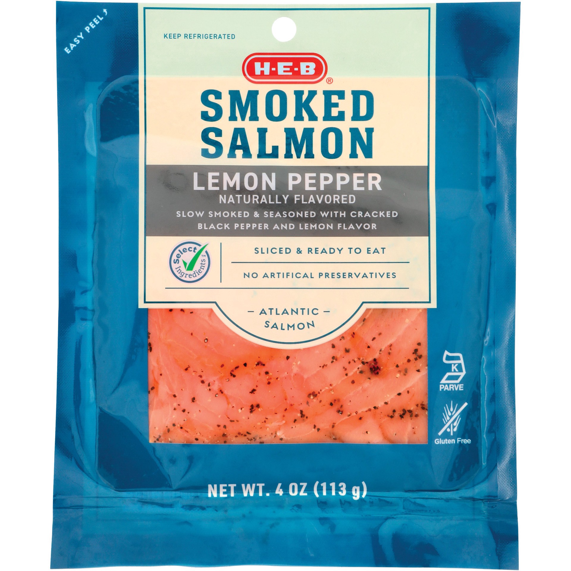 slide 1 of 1, H-E-B Cold Smoked Atlantic Salmon Lemon Pepper, 4 oz