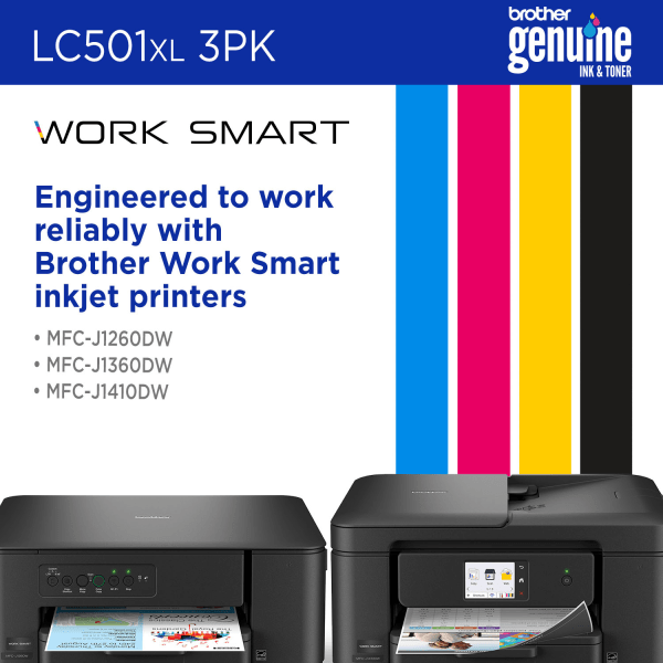slide 2 of 7, Brother LC501XL3PK Cyan, Magenta, and Yellow High Yield Ink Cartridges, 3-Pack, 1 ct