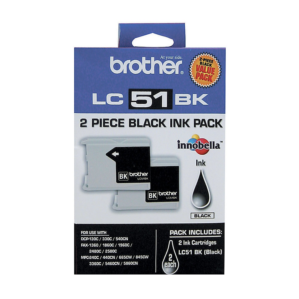 slide 1 of 1, Brother Lc51, Black Ink Cartridges, Pack Of 2, 2 ct