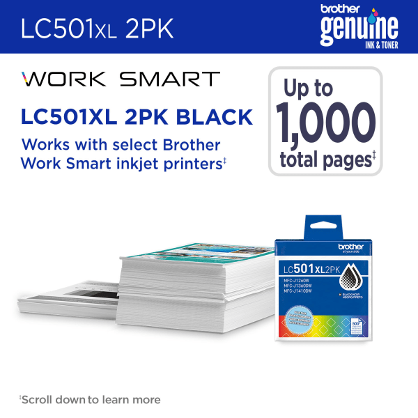 slide 7 of 7, Brother LC501XL2PK Black High Yield Ink Cartridges, 2 pack, 1 ct