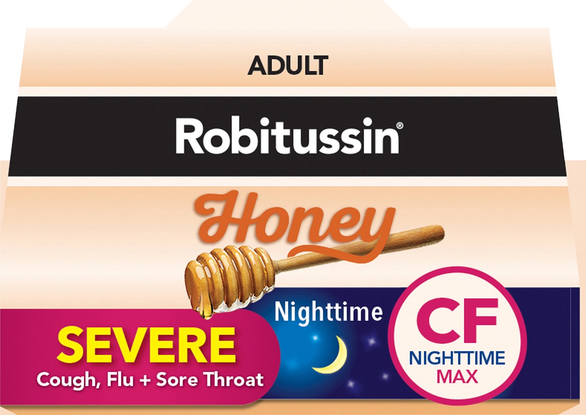 slide 9 of 9, Robitussin Honey Maximum Strength Nighttime Severe Cough Flu Sore Throat Liquid, 8 fl oz