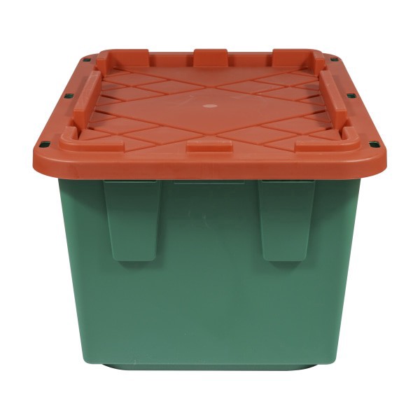 slide 6 of 6, GreenMade® Professional Storage Tote With Handles/Snap Lid, 14-3/4""H x 20-1/4""W x 30-1/10""L, 27-Gallon, Green/Red, 1 ct
