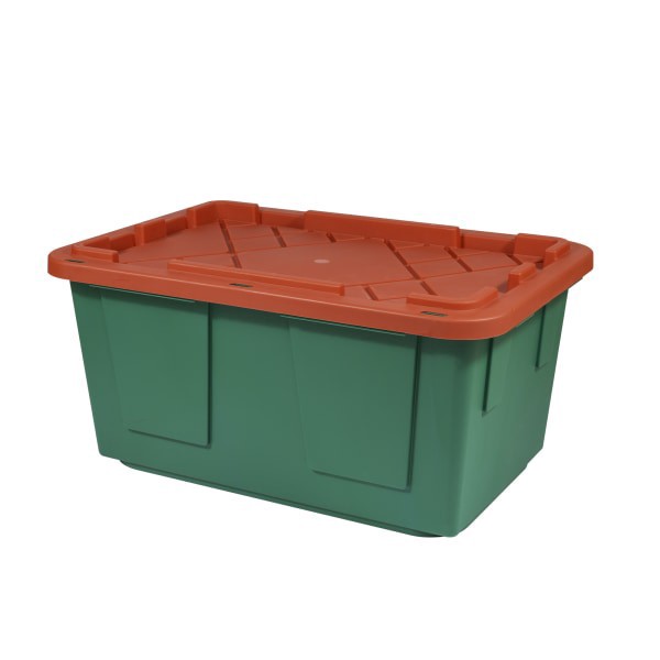 slide 2 of 6, GreenMade® Professional Storage Tote With Handles/Snap Lid, 14-3/4""H x 20-1/4""W x 30-1/10""L, 27-Gallon, Green/Red, 1 ct
