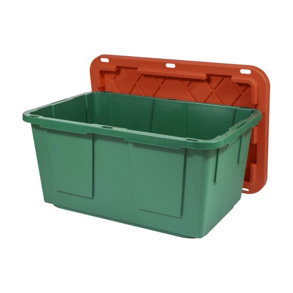 slide 4 of 6, GreenMade® Professional Storage Tote With Handles/Snap Lid, 14-3/4""H x 20-1/4""W x 30-1/10""L, 27-Gallon, Green/Red, 1 ct