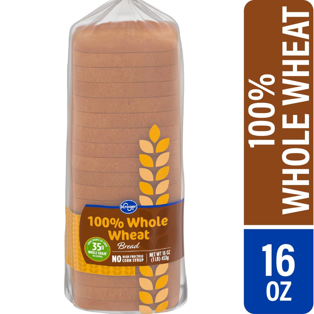 slide 1 of 4, Kroger 100% Whole Wheat Bread, 16 oz