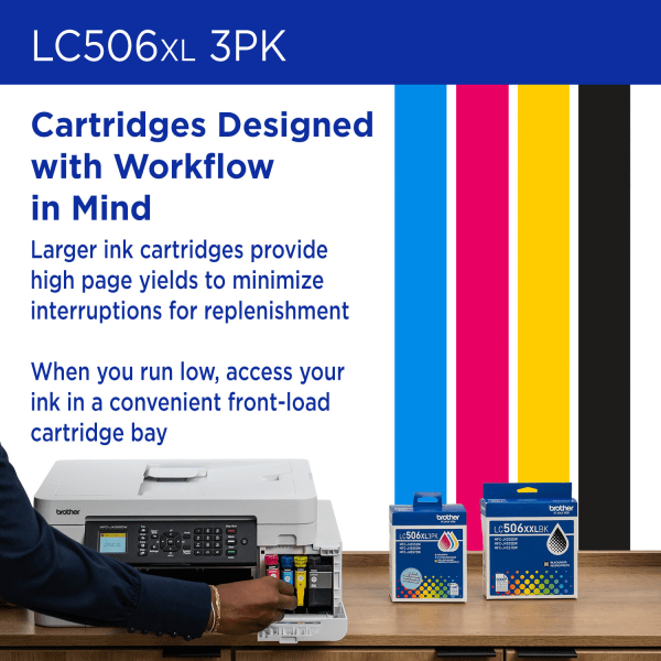 slide 2 of 8, Brother LC506XL3PK Cyan, Magenta, and Yellow High Yield Ink Cartridges, 3-Pack, 1 ct