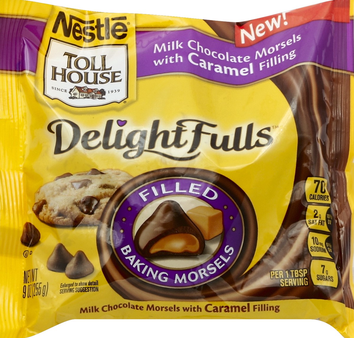 slide 5 of 5, Toll House Milk Chocolate Morsels, with Caramel Filling, 9 oz